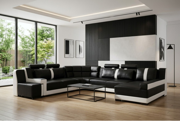 Narożnikowa kanapa Żywy krajobraz + USB Podkładka Zestaw narożny Design Couch Nowoczesna skórzana sofa