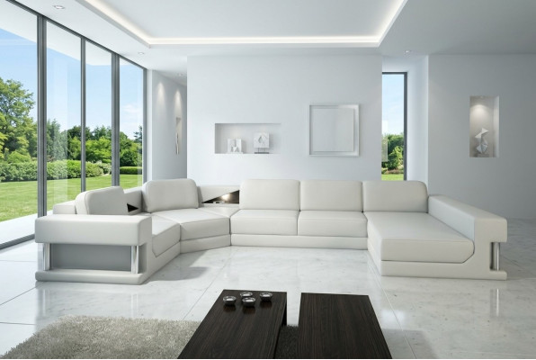 Narożnikowa kanapa Nowoczesna Skóra Sofa Żywy krajobraz + USB Podkładka Zestaw narożny Design Couch