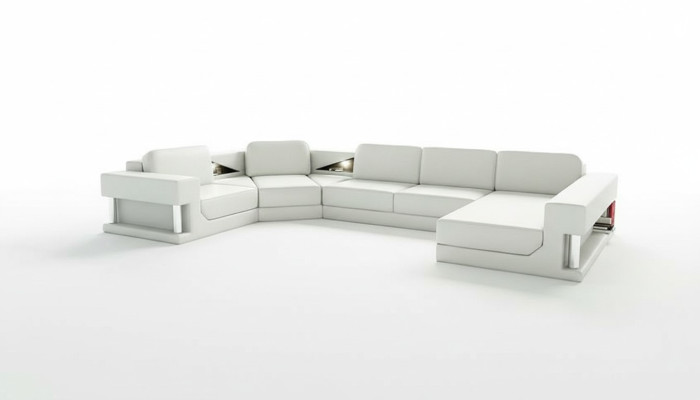 Narożnikowa kanapa Nowoczesna Skóra Sofa Żywy krajobraz + USB Podkładka Zestaw narożny Design Couch