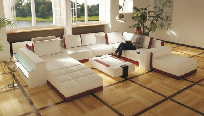 Sofa Kanapa Narożnikowa kanapa Valentin UForm Luksusowa Designerska Sofa Skórzana Kanapa LED Skóra Nowoczesna