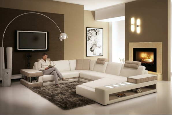 Narożnikowa kanapa z LED & USB Żywy krajobraz Sofa Podkładka Couch Ustawić U Form Skóra
