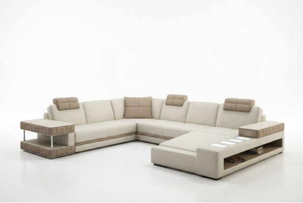 Narożnikowa kanapa z LED & USB Żywy krajobraz Sofa Podkładka Couch Ustawić U Form Skóra