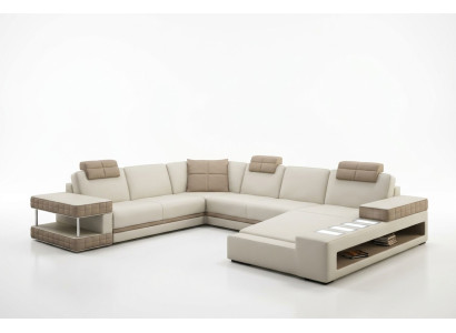 Narożnikowa kanapa z LED & USB Żywy krajobraz Sofa Podkładka Couch Ustawić U Form Skóra