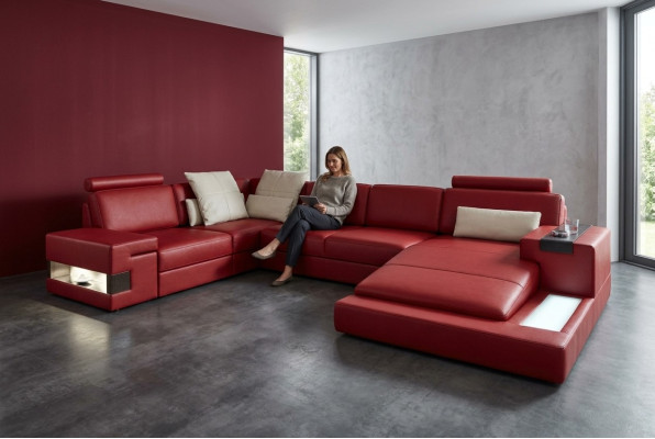 Narożnikowa kanapa z USB & LED Żywy krajobraz Sofa Podkładka Couch Ustawić U Shape Skóra