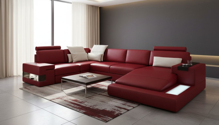 Narożnikowa kanapa z USB & LED Żywy krajobraz Sofa Podkładka Couch Ustawić U Shape Skóra