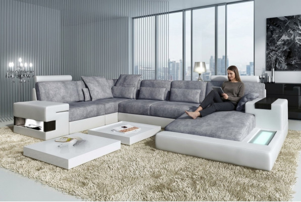 Skóra U Shape Żywy krajobraz Podkładka Corner Couch Couch z USB Skóra Sofa Narożnikowa kanapa