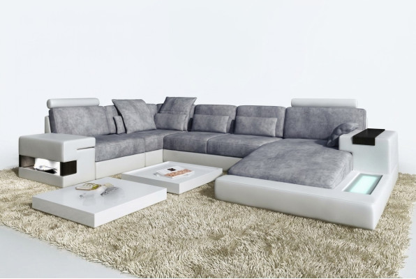 Skóra U Shape Żywy krajobraz Podkładka Corner Couch Couch z USB Skóra Sofa Narożnikowa kanapa