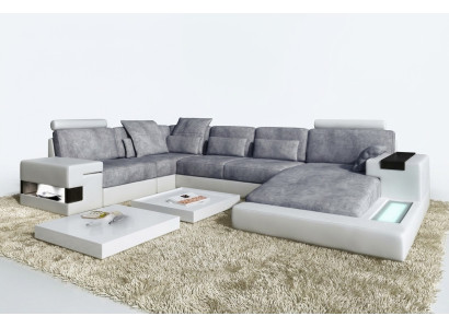 Skóra U Shape Żywy krajobraz Podkładka Corner Couch Couch z USB Skóra Sofa Narożnikowa kanapa