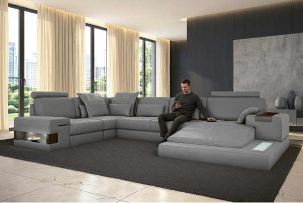 Skóra Design Sofa Kanapa Podkładka Narożnikowa kanapa Ustawić Żywy krajobraz Narożnikowa kanapa z USB