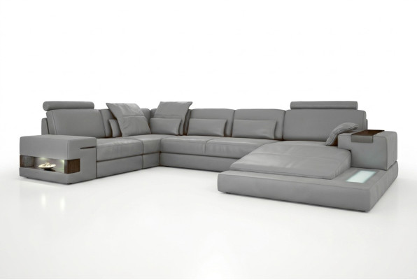 Skóra Design Sofa Kanapa Podkładka Narożnikowa kanapa Ustawić Żywy krajobraz Narożnikowa kanapa z USB