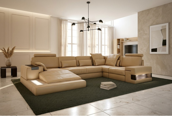 U Shape Sofa Żywy krajobraz U Shape Narożnikowa kanapa Couch Ustawić Podkładkę Narożnikowa kanapa z USB