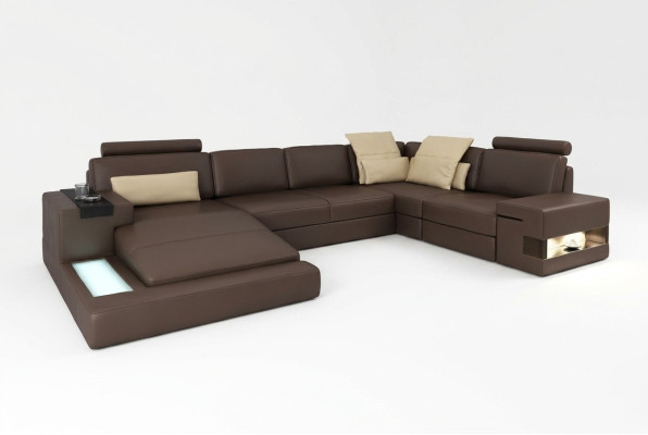 Skórzana sofa LED + USB Narożnikowa kanapa Sofa Couch Podkładka Bellini Big Żywy krajobraz Sofas