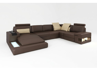Skórzana sofa LED + USB Narożnikowa kanapa Sofa Couch Podkładka Bellini Big Żywy krajobraz Sofas