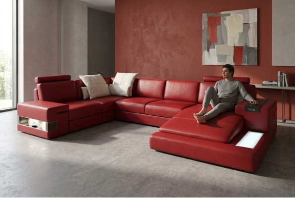 Narożnikowa kanapa z USB Sofa Couch Podkładka U Formularz Żywy krajobraz Skórzana sofa projektanta Narożnika
