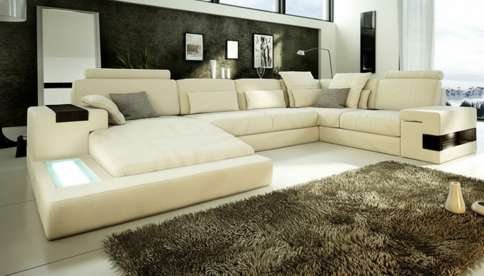 Sofa skórzana Sofa USB Design Sofa U Shape Żywy krajobraz Couch Podkładka Narożnikowa kanapa New LED