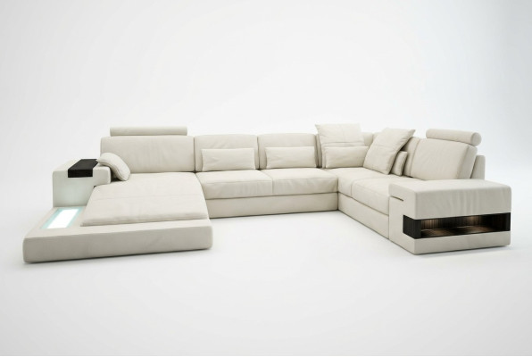 Sofa skórzana Sofa USB Design Sofa U Shape Żywy krajobraz Couch Podkładka Narożnikowa kanapa New LED