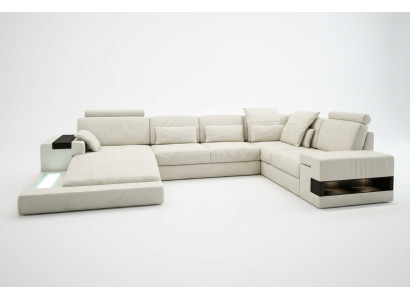 Sofa skórzana Sofa USB Design Sofa U Shape Żywy krajobraz Couch Podkładka Narożnikowa kanapa New LED