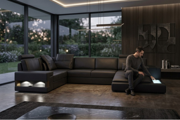 Włókienniczy Sofa Sofa Sofa Podkładka Żywy krajobraz Design Sofy Narożnikowa kanapa USB LED