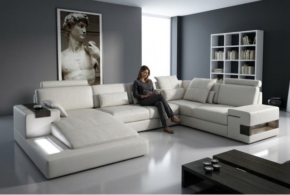 Design skórzana sofa sofa kanapa Podkładka Żywy krajobraz XXL Big Narożnikowa kanapa Narożnik z USB