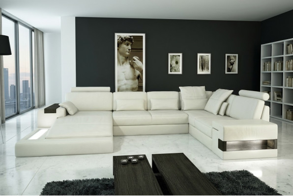 Design skórzana sofa sofa kanapa Podkładka Żywy krajobraz XXL Big Narożnikowa kanapa Narożnik z USB