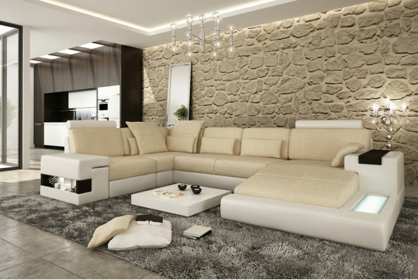 Duża Sofa Żywy krajobraz Skórzana Sofa Podkładka Siedziba Narożnik Couch Ustawić Sofy z USB