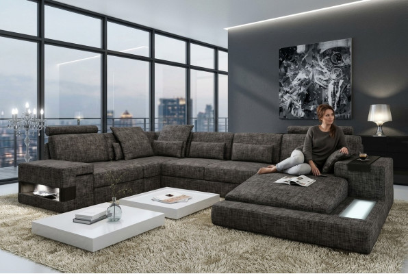 Narożnikowa kanapa Sofa skórzana Sofa USB Podkładka Ustaw Form XXL Duże sofy Żywy krajobraz