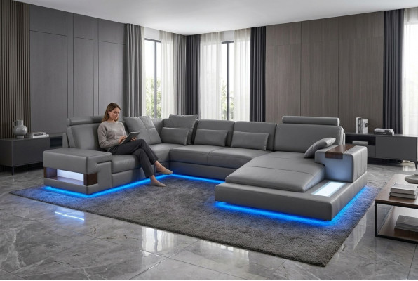 Duża sofa Żywy krajobraz Skórzana sofa z USB Design Sofa Couch Podkładka Narożnikowa kanapa