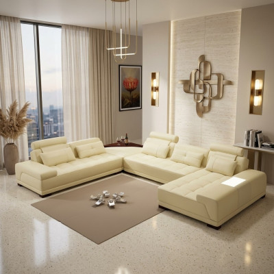 Żywy krajobraz Couch Podkładka Narożnik Ustawić Designerska Sofa Skórzana Duża Sofa Nowa + USB
