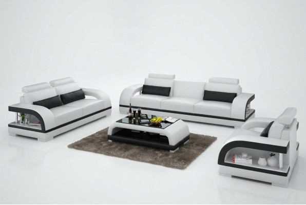 Designerski Zestaw sofowy skórzany komplet wypoczynkowy 3+2+1 z USB Ustawić sofę kanapową Nowy Biały
