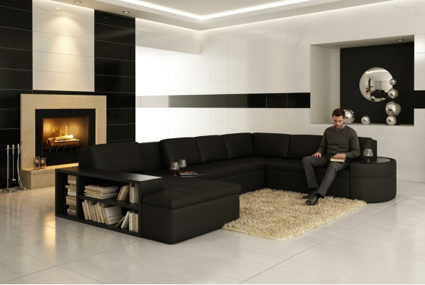Nowoczesna Narożnikowa kanapa + USB Couch Podkładka Skóra Design Sofa Ustawić Żywy krajobraz New