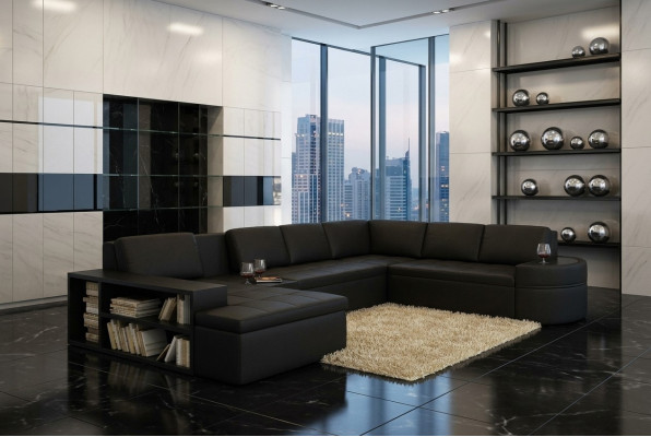 Nowoczesna Narożnikowa kanapa + USB Couch Podkładka Skóra Design Sofa Ustawić Żywy krajobraz New