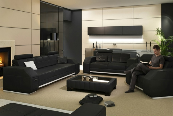 Skórzana sofa z USB Zestaw sofowy 3+2+1 Skóra Couch Podkładka Siedziba projektanta Ustawić