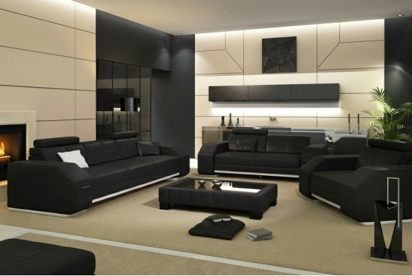 Skórzana sofa z USB Zestaw sofowy 3+2+1 Skóra Couch Podkładka Siedziba projektanta Ustawić