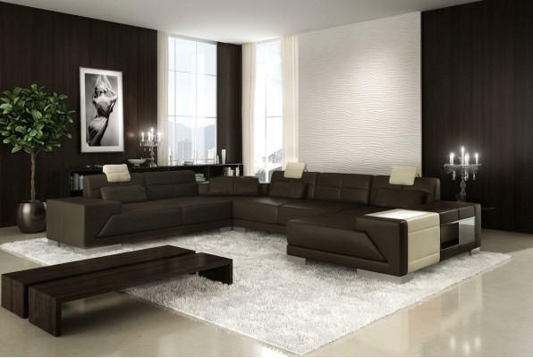 Salon U Shape Narożnikowa kanapa z USB Design Sofa Kanapa Podkładka Ustawić Narożnik Brązowy
