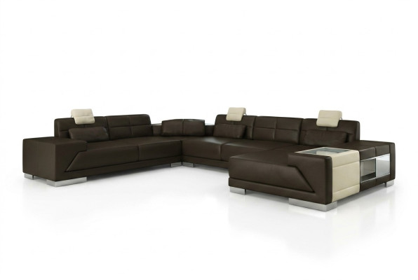Salon U Shape Narożnikowa kanapa z USB Design Sofa Kanapa Podkładka Ustawić Narożnik Brązowy