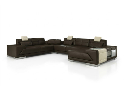 Salon U Shape Narożnikowa kanapa z USB Design Sofa Kanapa Podkładka Ustawić Narożnik Brązowy