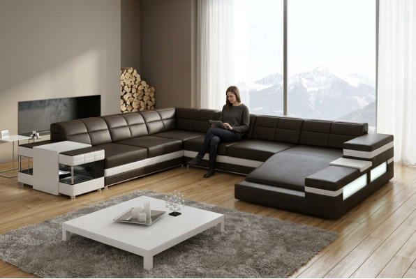 Skórzana sofa LED USB Sofa Couch Podkładka Narożnik Żywy krajobraz Narożnikowa kanapa Design Skóra