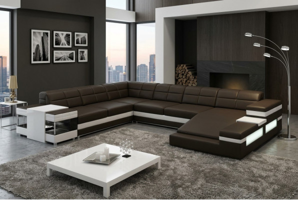 Skórzana sofa LED USB Sofa Couch Podkładka Narożnik Żywy krajobraz Narożnikowa kanapa Design Skóra