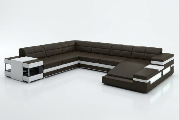 Skórzana sofa LED USB Sofa Couch Podkładka Narożnik Żywy krajobraz Narożnikowa kanapa Design Skóra