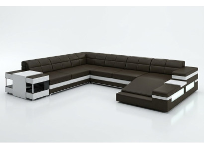Skórzana sofa LED USB Sofa Couch Podkładka Narożnik Żywy krajobraz Narożnikowa kanapa Design Skóra