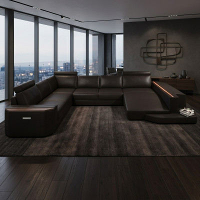 Elegancka tapicerowana sofa w kształcie litery U. Nowoczesny design do stylowych pomieszczeń mieszkalnych