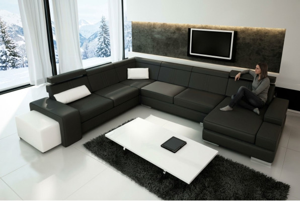 Sofa U Shape z USB Couch Podkładka Żywy krajobraz Skóra Zestaw narożny XXL Nowość