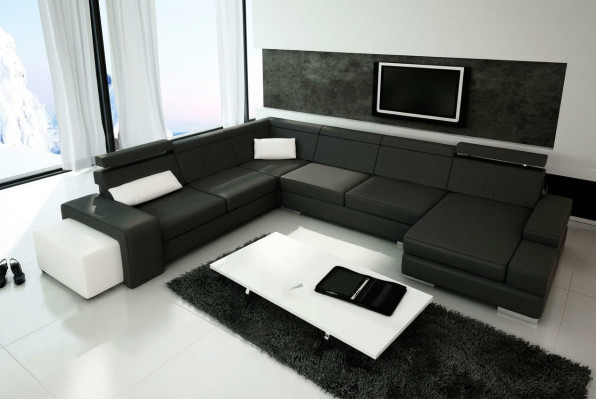 Sofa U Shape z USB Couch Podkładka Żywy krajobraz Skóra Zestaw narożny XXL Nowość