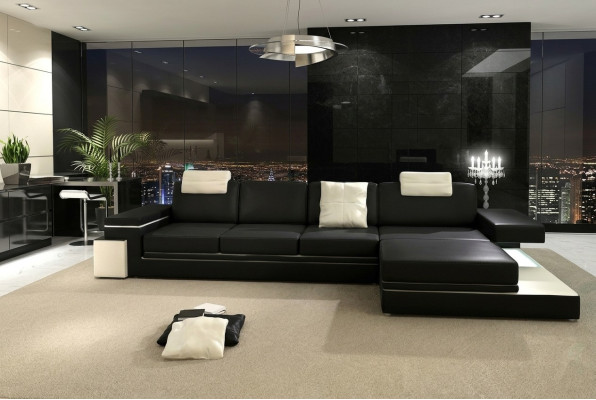 Skórzana sofa z USB Żywy krajobraz XXL Narożnikowa kanapa Bigsofa Design Couch Designerska sofa
