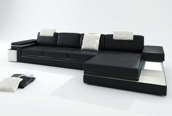 Skórzana sofa z USB Żywy krajobraz XXL Narożnikowa kanapa Bigsofa Design Couch Designerska sofa
