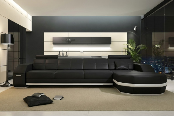 Narożnikowa kanapa USB + LED Sofa Żywy krajobraz U Form Podkładka Couch Sofa skórzana Materiał Skóra