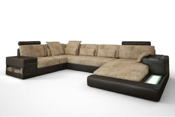 Narożnikowa kanapa Sofa Żywy krajobraz U Form Podkładka Couch Sofa skórzana Materiał Skóra USB + LED