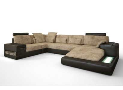 Narożnikowa kanapa Sofa Żywy krajobraz U Form Podkładka Couch Sofa skórzana Materiał Skóra USB + LED