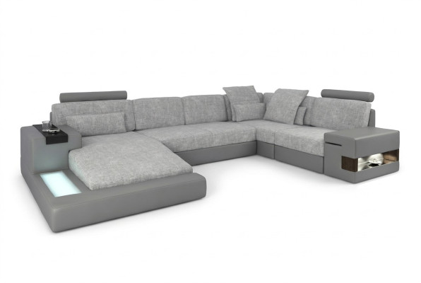 Narożnikowa kanapa Żywy krajobraz U Shape Sofa skórzana Sofa Podkładka Couch Materiał Skóra USB + LED
