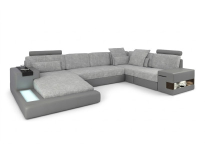 Narożnikowa kanapa Żywy krajobraz U Shape Sofa skórzana Sofa Podkładka Couch Materiał Skóra USB + LED
